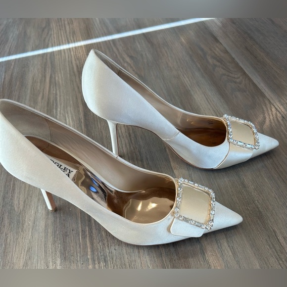 Badgley Mischka Devi Pointed Pump Cream Heels With Crystal Embellishment Size 10 - Picture 4 of 9